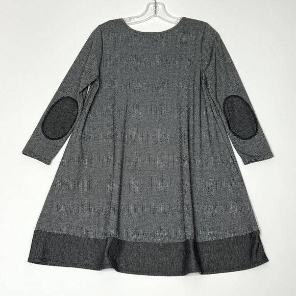 Anthropologie Puella Savant Swing Shift Dress Herringbone Elbow Patch Gray Small - Picture 7 of 10
